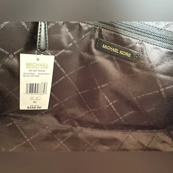 Michael Kors Jet Set Travel Medium Zip Top Shoulder Tote Bag MK Black Multi